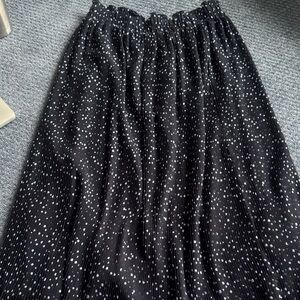 LOFT navy pleated Maxi Skirt with White Dots
